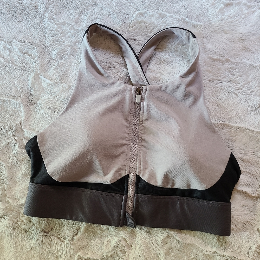 Fabletics Zip Front Grey Black Sports Bra